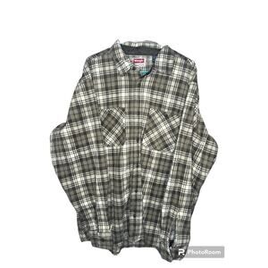 Wrangler Beige Brown Plaid Flannel Print Fleece Button Down Shirt Jacket Size XL